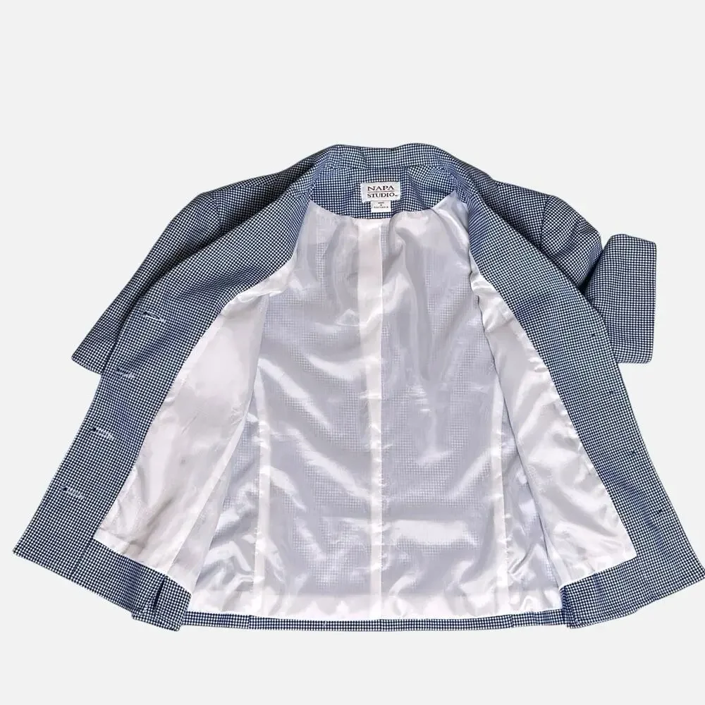 Napa Studio Button Jacket Size 12 Blue Check Embroidered Accents Lined 90s Vtg - Picture 9 of 10